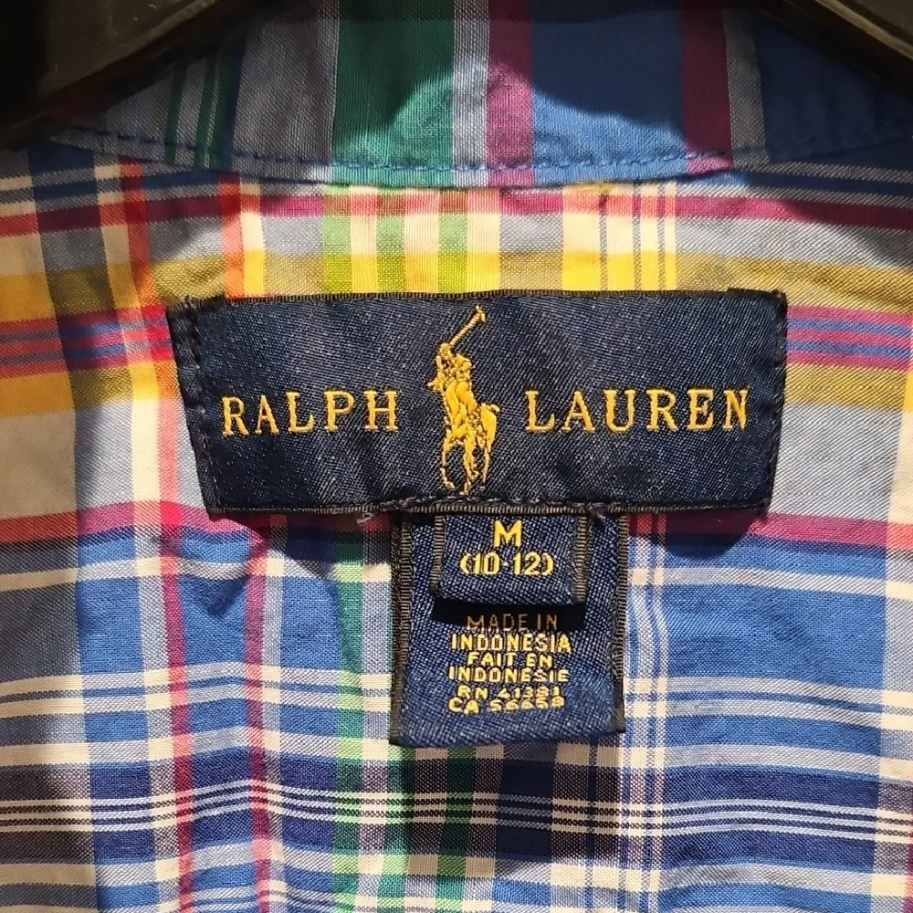 Ralph Lauren Boys Blue and Green Button Down Plaid Shirt